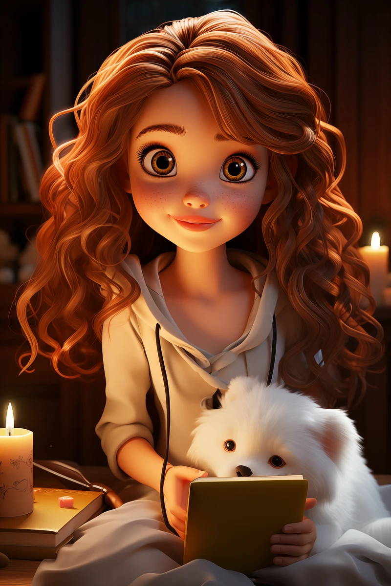 Cartoon girl and puppy