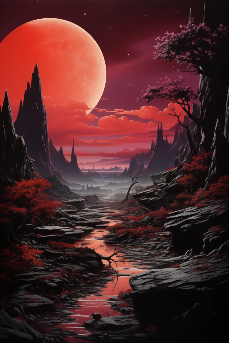 Red moon panorama