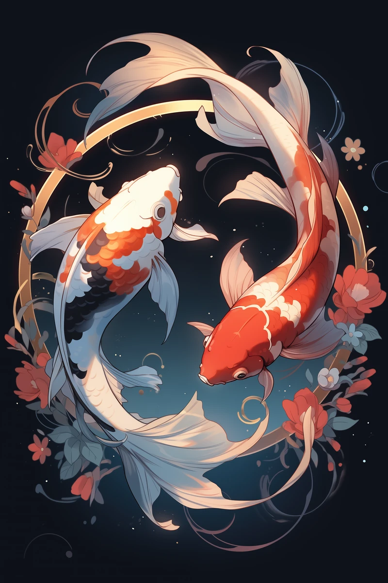 Koi and flowers