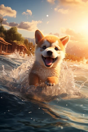 Shiba Inu in the water