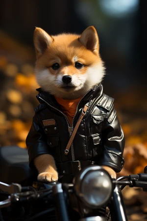 Shiba Inu with a motorcycle